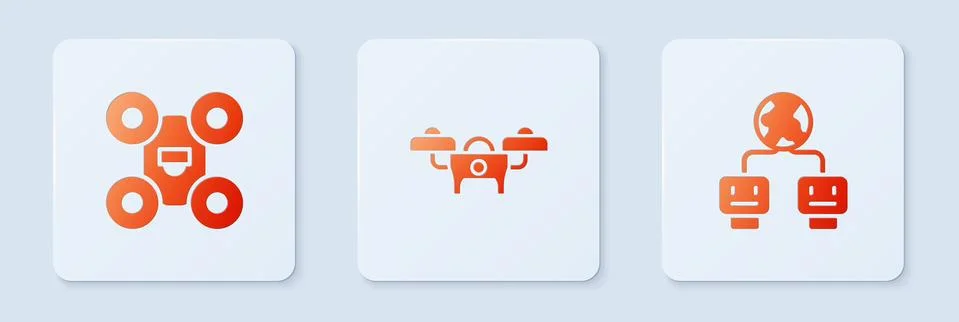 Set Drone, and Artificial intelligence. White square button. Vector Illustrazione stock