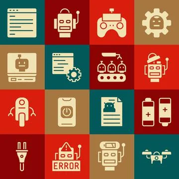 Set Drone, Battery, Robot, Remote control, Computer api interface,  and Indus Illustrazione stock