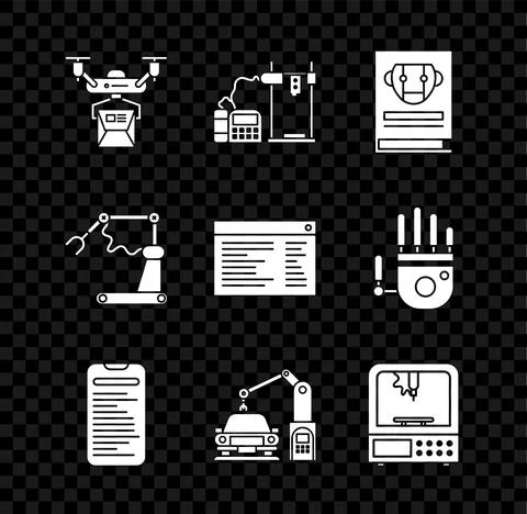 Set Drone delivery concept, 3D printer, User manual, Computer api interface 스톡 일러스트
