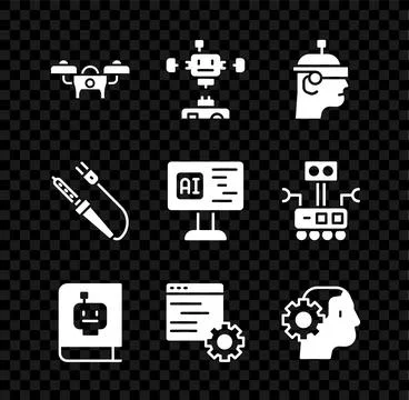 Set Drone, Disassembled robot, Smart glasses, User manual, Computer api Stock Illustration
