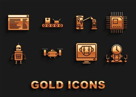 Set Drone flying with action camera, Bot, Industrial machine robotic robot arm Stockillustratie