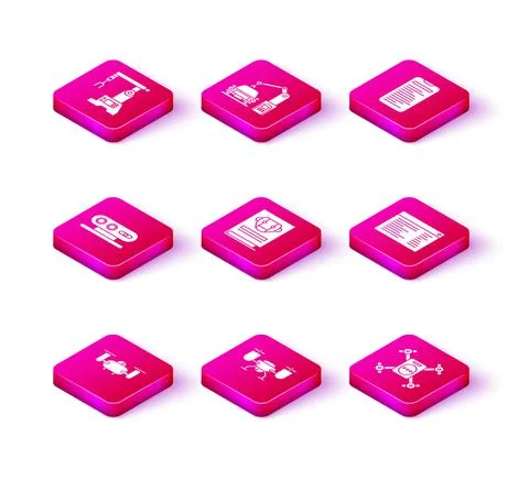 Set Drone flying with action camera, 3d scanning system, User manual, Software Stock Illustration