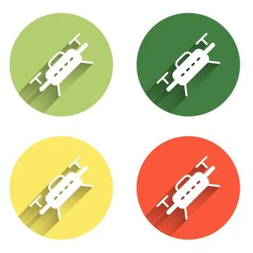 Set Drone flying icon isolated with long shadow background. Quadrocopter wi.. Stock Illustration
