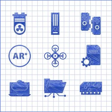 Set Drone, Folder and lock, RAM, random access memory, File document, Cloud Stock Illustration