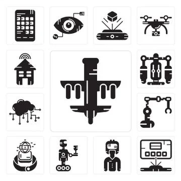 Set of Drone, Hologram, Augmented reality, Robot, Smartwatch, Industrial robo Illustrazione stock gratuita
