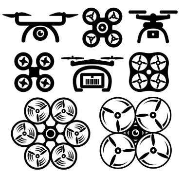 Set of drone icons. Vector illustration. Ilustración de archivo