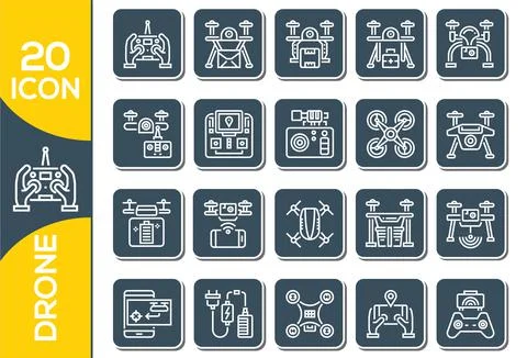 Set of Drone Line Icons.Editable simple line stroke vector icon set,air drone Stock Illustration