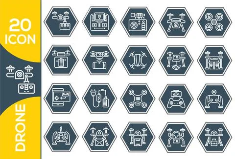 Set of Drone Line Icons.Editable simple line stroke vector icon set,air drone Stock Illustration