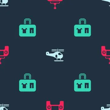 Set Drone remote control, Helicopter and Suitcase on seamless pattern. Vector 스톡 일러스트