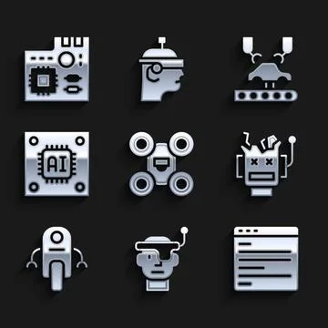 Set Drone, Smart glasses, Computer api interface, Broken robot, Robot, Processor 스톡 일러스트