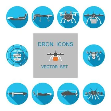 Set of drones vector isolated icons. Stock Illustration