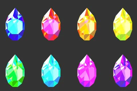 Set of drop shaped gem stones of different colors Stock Illustration