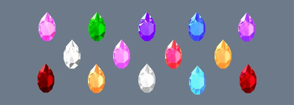 Set of drop shaped gemstones of different colors. Jewels for design Stock Illustration