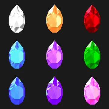 Set of drop shaped gemstones of different colors. Jewels for design Stock Illustration