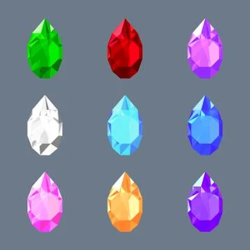 Set of drop shaped gemstones of different colors. Jewels for design Stock Illustration