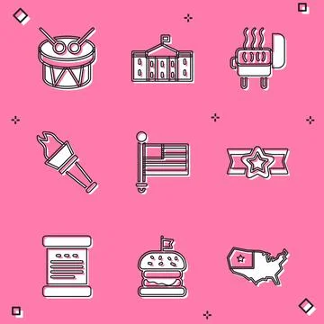 Set Drum and drum sticks, United States Capitol Congress, Barbecue grill, Torch Stock Illustration