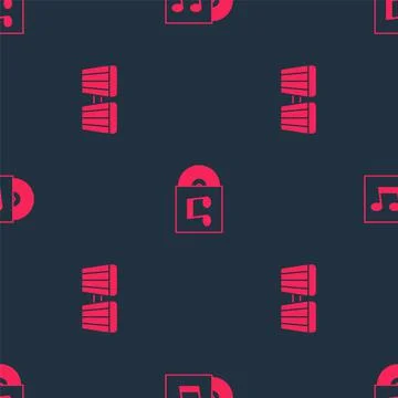 Set Drum and Vinyl disk on seamless pattern. Vector Stock Illustration