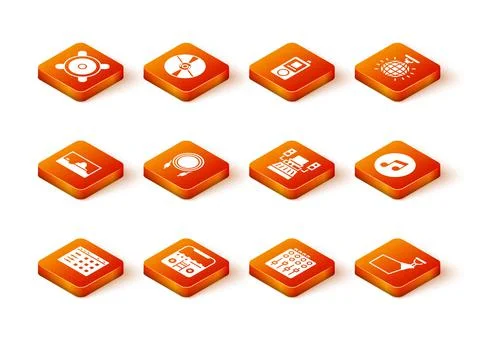 Set Drum machine, Home stereo with speakers, Music wave equalizer, Audio jack Stockillustratie