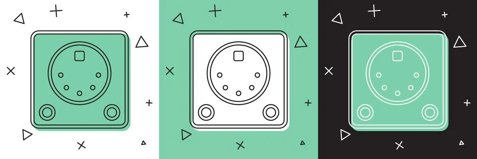 Set Drum machine icon isolated on white and green, black background. Musical  Illustrazione stock