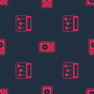 Set Drum machine music and CD disk award frame on seamless pattern. Vector 스톡 일러스트