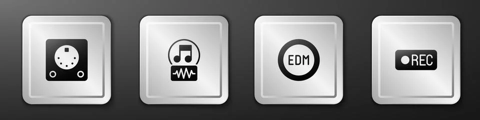 Set Drum machine, Music note, tone, EDM electronic dance music and Record button Stock Illustration