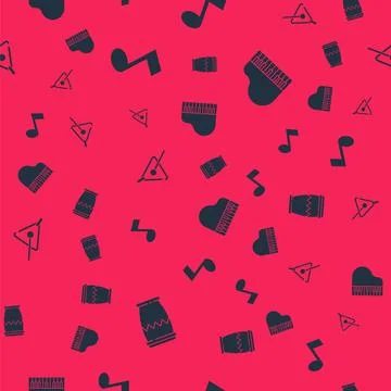 Set Drum, Music note, tone, Triangle and Grand piano on seamless pattern. Vector Stock Illustration