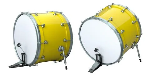Set of drum with pedal on white background. 3d render concept of musical Stock Illustration