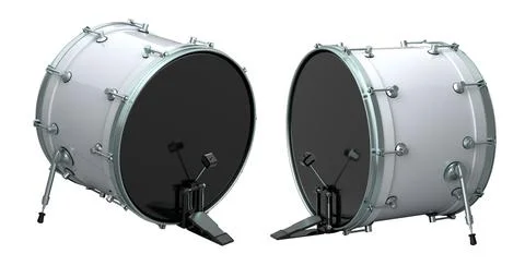 Set of drum with pedal on white background. 3d render concept of musical Stockillustratie