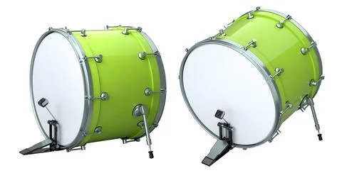 Set of drum with pedal on white background. 3d render concept of musical in.. Stock Illustration