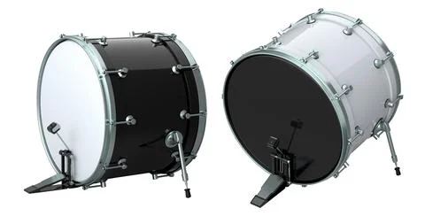 Set of drum with pedal on white background. 3d render concept of musical in.. Stockillustratie