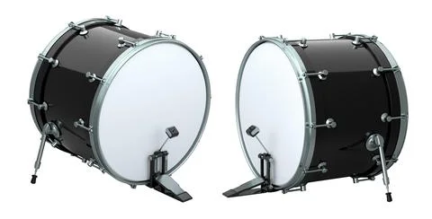 Set of drum with pedal on white background. 3d render concept of musical in.. Stock Photos