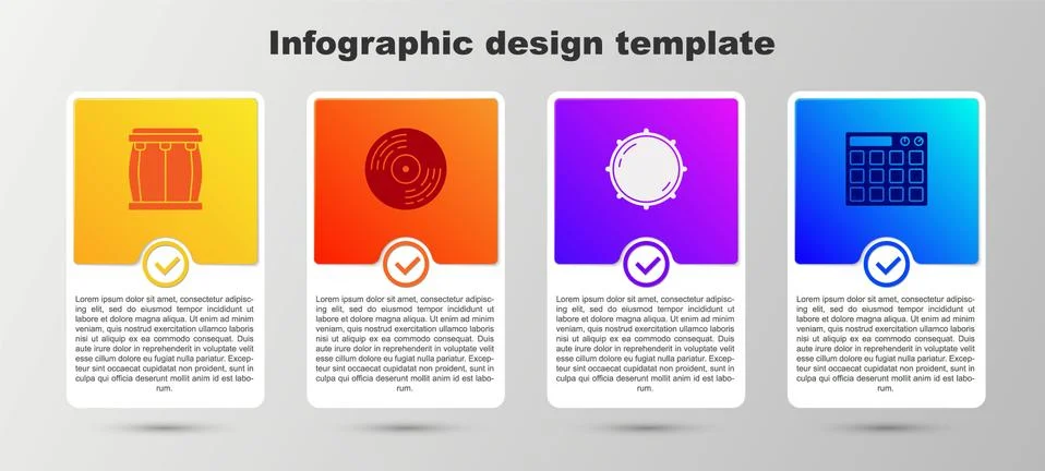 Set Drum, Vinyl disk, Dial knob level and machine. Business infographic template Stock Illustration