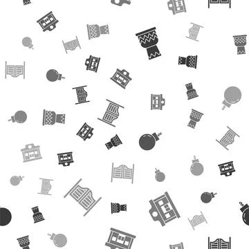 Set Drum, Wild west saloon, Bomb ready to explode and Saloon door on seamless Illustrazione stock