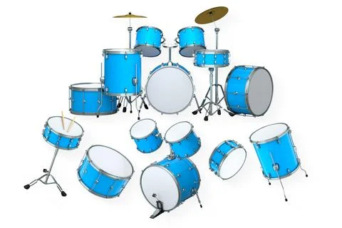 Set of drums and drumset with metal cymbals on white background イラスト素材