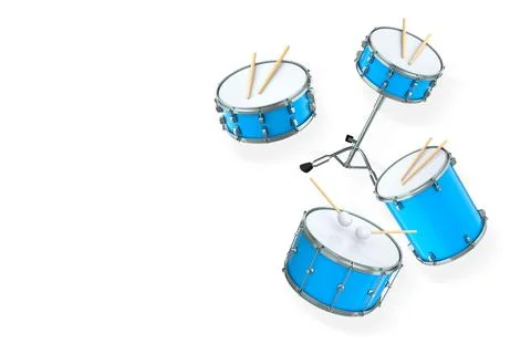 Set of drums and drumset with metal cymbals on white background Illustrazione stock