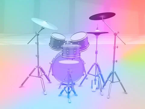 Set of drums on a colored rainbow background Stock Illustration