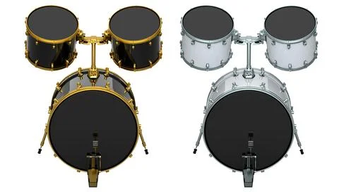 Set of drums with pedal on white background. 3d render of musical instrument Stock Illustration