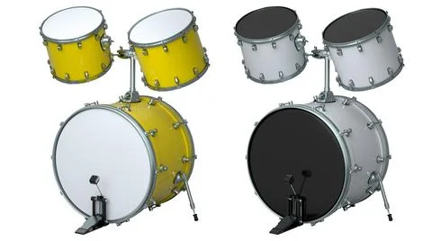 Set of drums with pedal on white background. 3d render of musical instrument Stock Illustration