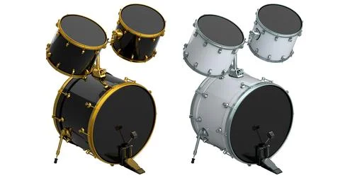 Set of drums with pedal on white background. 3d render of musical instrument Stock Illustration