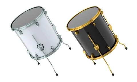 Set of drums on white background. 3d render concept of musical instrument Stock Illustration