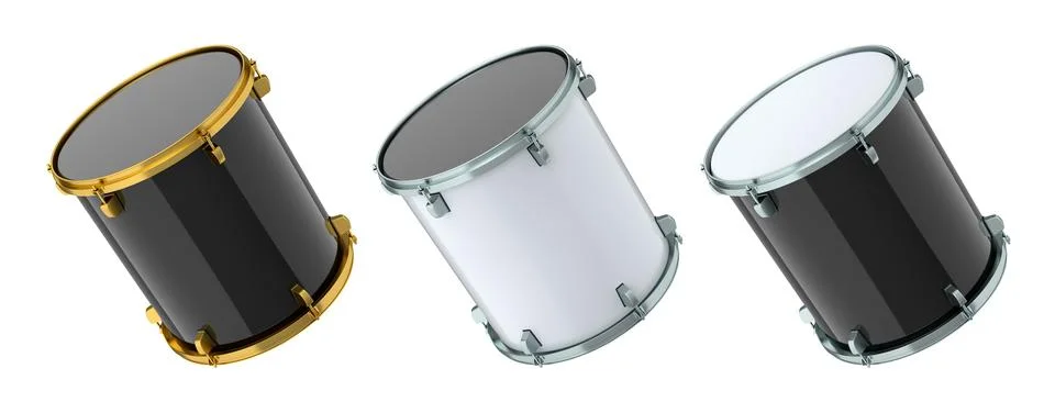 Set of drums on white background. 3d render concept of musical instrument Stock Illustration