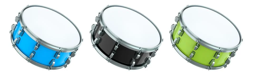Set of drums on white background. 3d render concept of musical instrument Stock Illustration