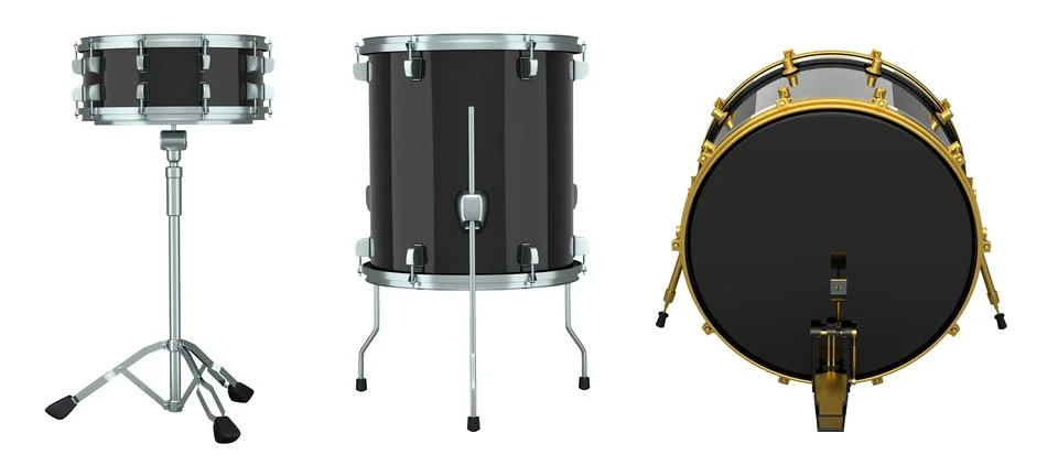 Set of drums on white background. 3d render concept of musical instrument, drum Stock Illustration