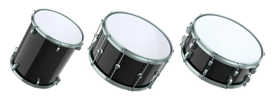 Set of drums on white background. 3d render concept of musical instrument, drum Stock Illustration