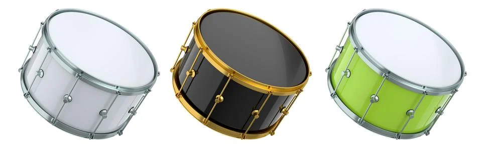 Set of drums on white background. 3d render concept of musical instrument Stock Illustration