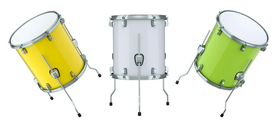 Set of drums on white background. 3d render concept of musical instrument, drum Stock Illustration