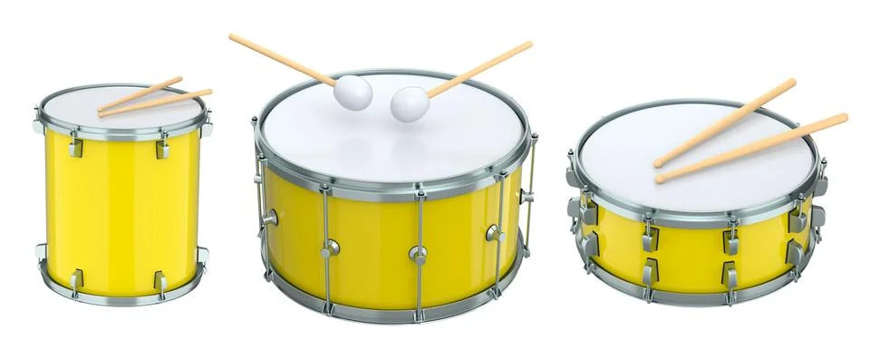 Set of drums on white background. 3d render concept of musical instrument, drum Stock Illustration