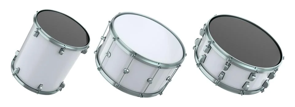 Set of drums on white background. 3d render concept of musical instrument, drum Stock Illustration