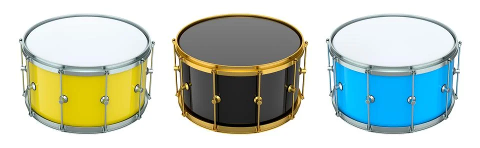 Set of drums on white background. 3d render concept of musical instrument Stock Illustration