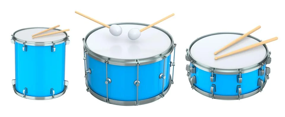 Set of drums on white background. 3d render concept of musical instrument, .. Stock Illustration